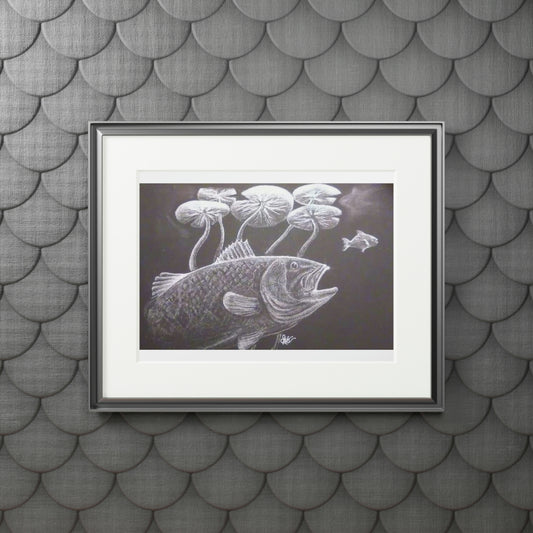 Tail-Whip Largemouth Bass Fine Art Prints (Passepartout Paper Frame)